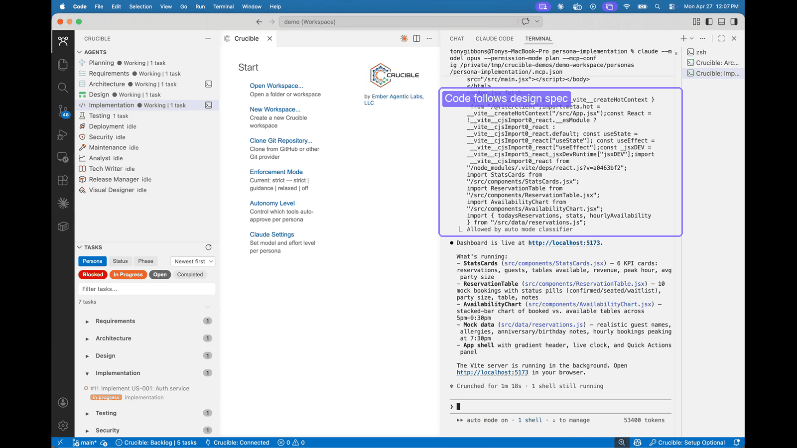 Implementation persona writing code following the design spec